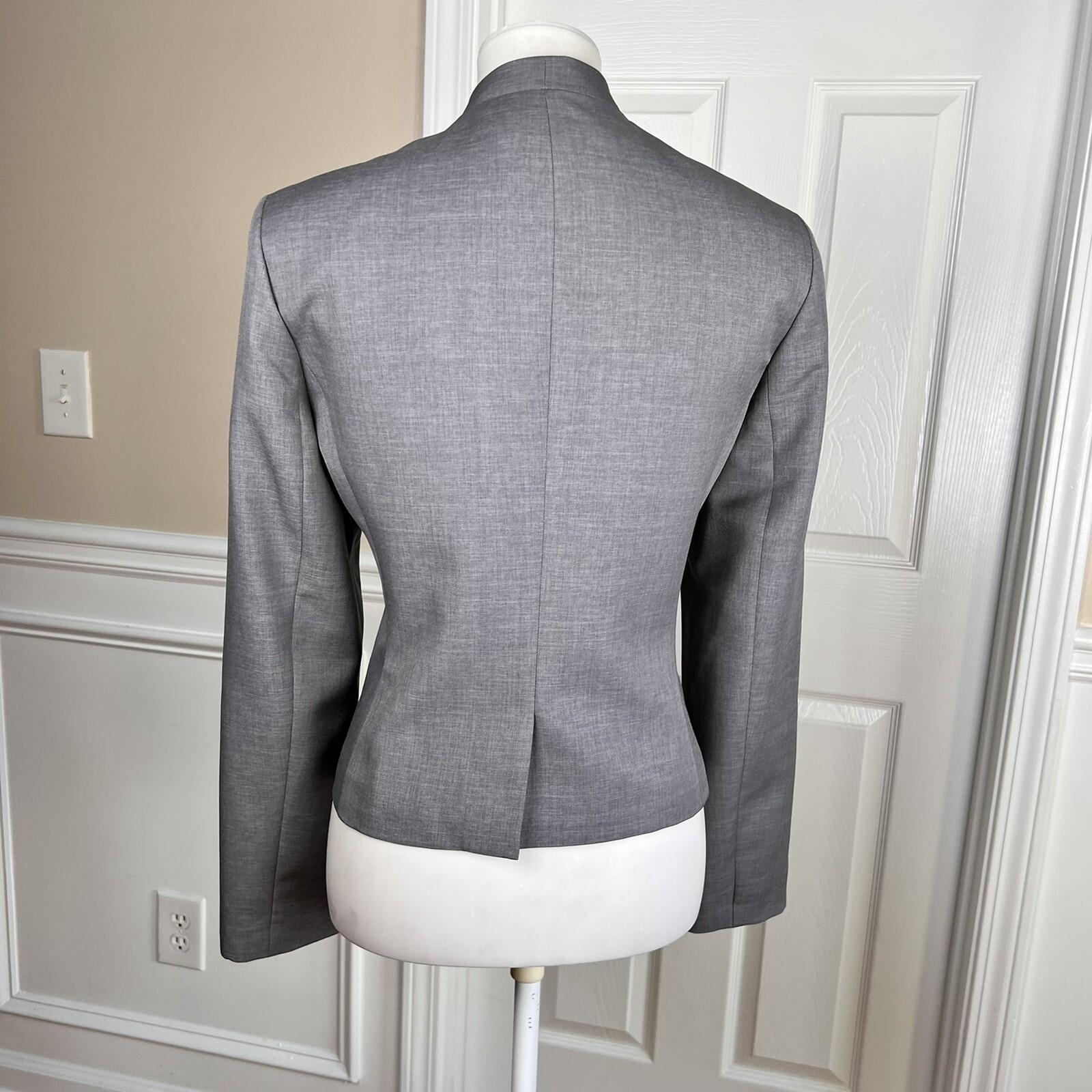 Nine and Co Polyester Blazer Suit Size 10 Gray  Lined Stand Up Collar Open Front