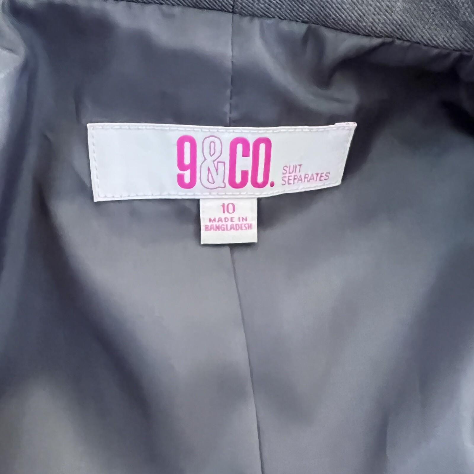 Nine and Co Polyester Blazer Suit Size 10 Gray  Lined Stand Up Collar Open Front