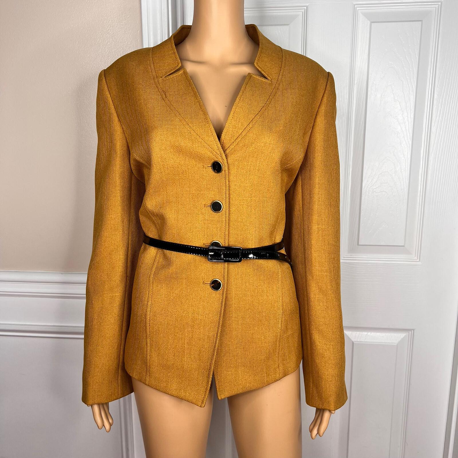 Tahari ASL Polyester Blazer Size 14 Honey Women Belted Lined Stand Up Collar