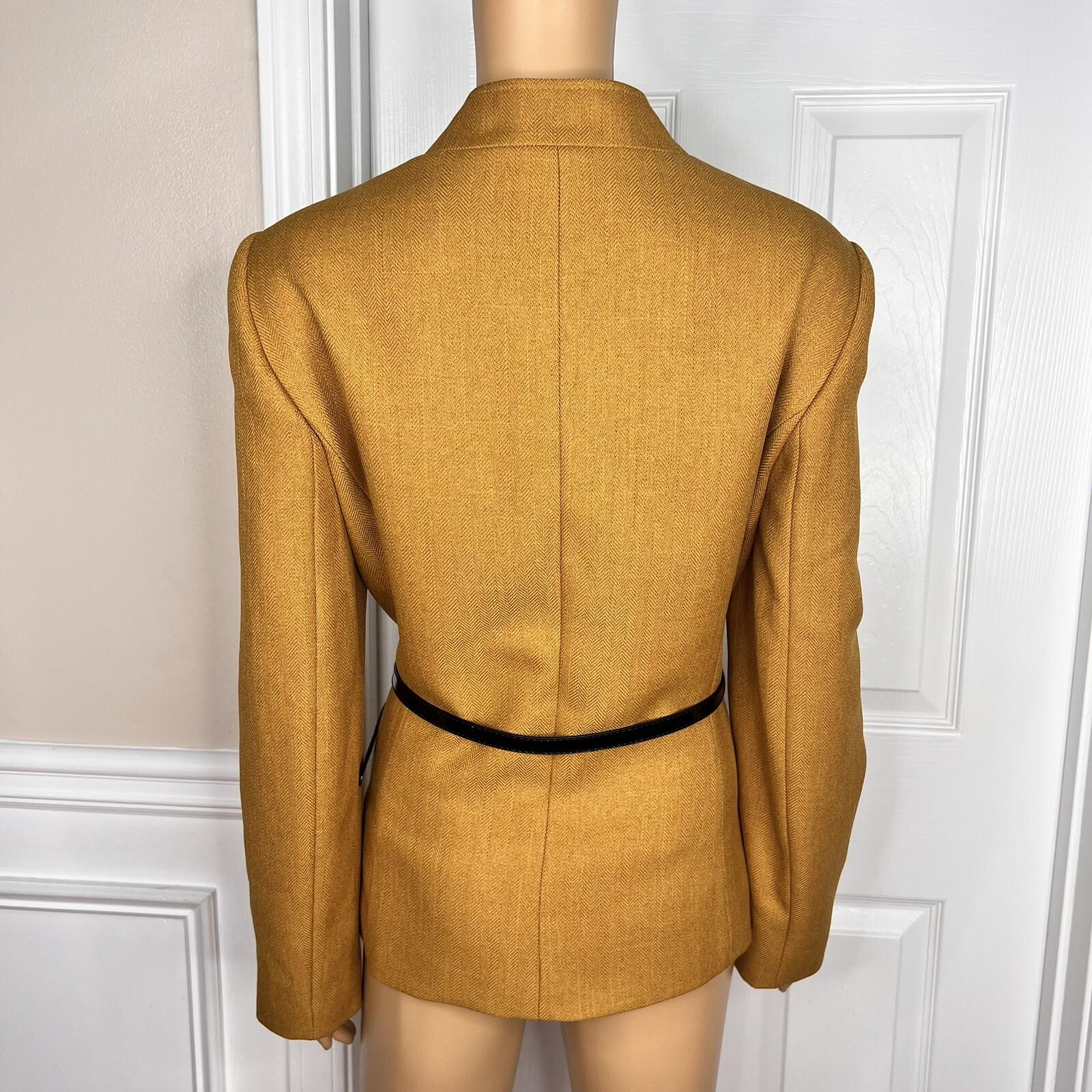 Tahari ASL Polyester Blazer Size 14 Honey Women Belted Lined Stand Up Collar