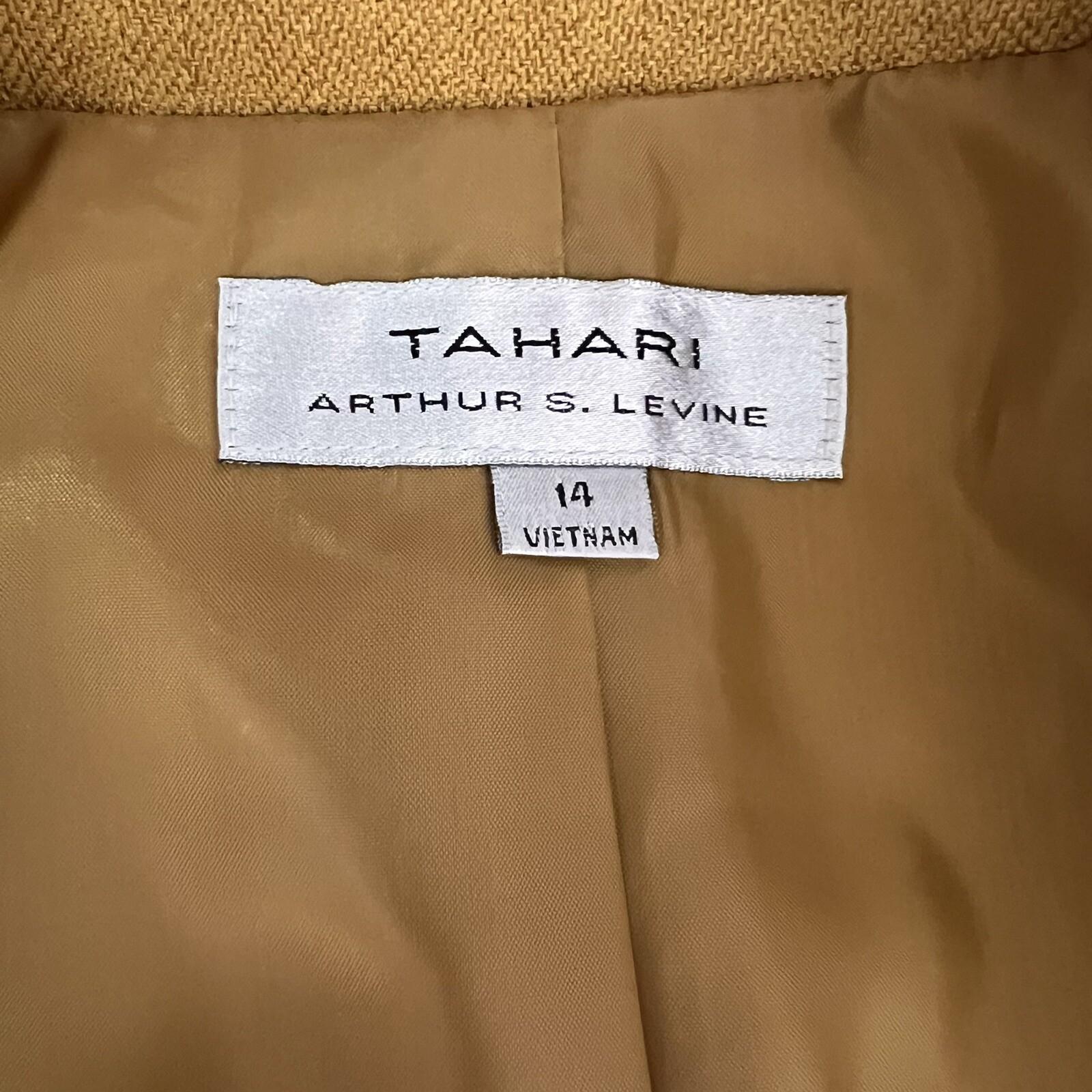 Tahari ASL Polyester Blazer Size 14 Honey Women Belted Lined Stand Up Collar