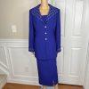 Clara Clara Polyester Skirt Suit Size 10 Purplish Blue Beaded Shawl Collar 2PC