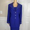 Clara Clara Polyester Skirt Suit Size 10 Purplish Blue Beaded Shawl Collar 2PC