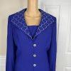 Clara Clara Polyester Skirt Suit Size 10 Purplish Blue Beaded Shawl Collar 2PC