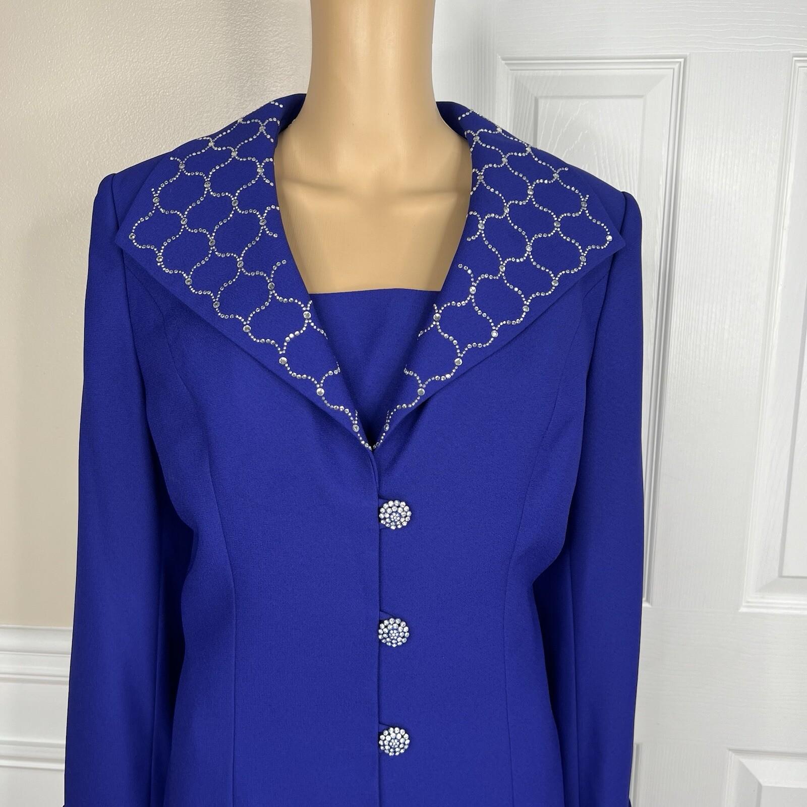 Clara Clara Polyester Skirt Suit Size 10 Purplish Blue Beaded Shawl Collar 2PC
