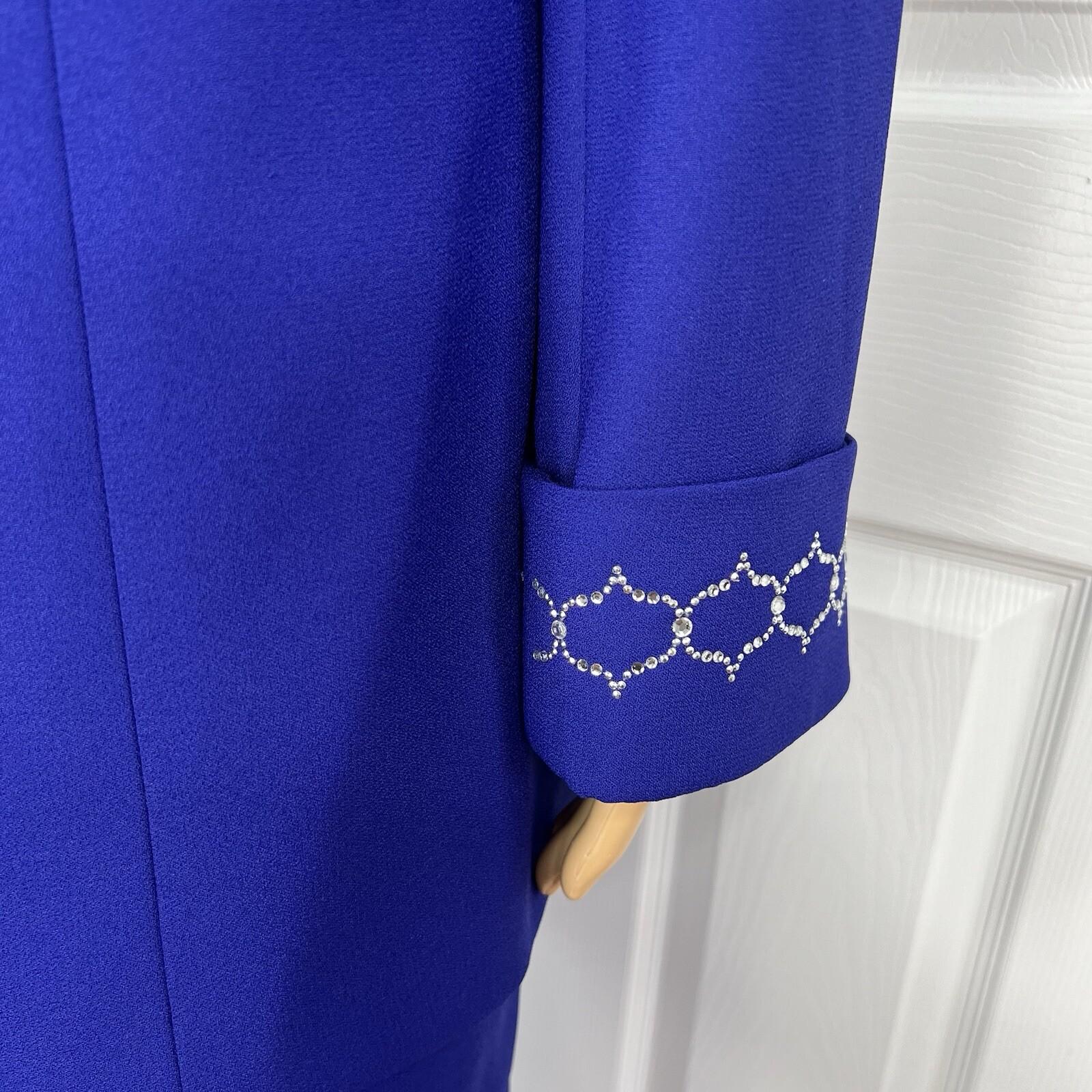 Clara Clara Polyester Skirt Suit Size 10 Purplish Blue Beaded Shawl Collar 2PC