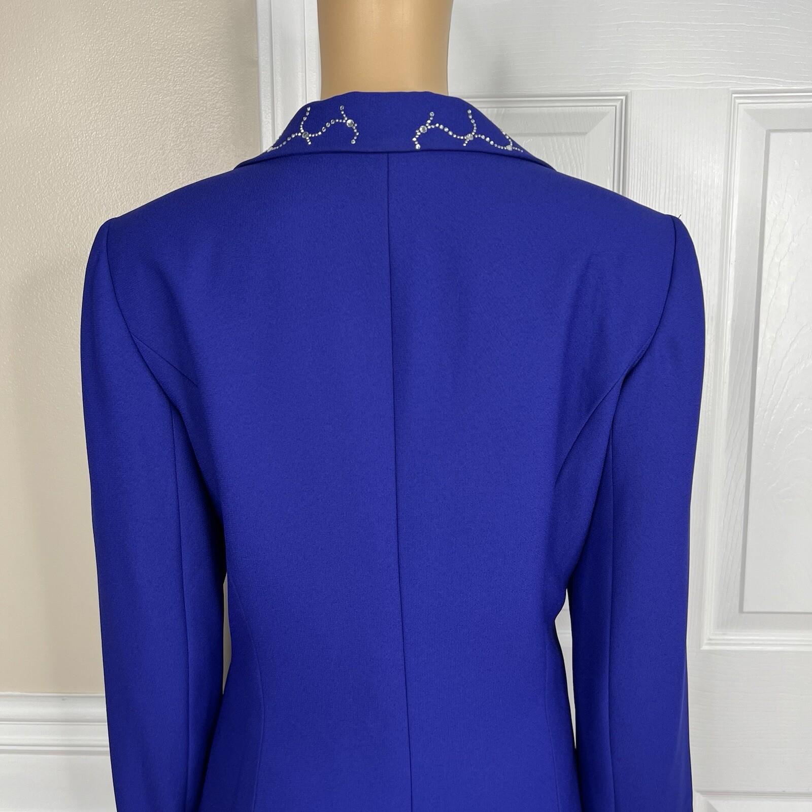 Clara Clara Polyester Skirt Suit Size 10 Purplish Blue Beaded Shawl Collar 2PC