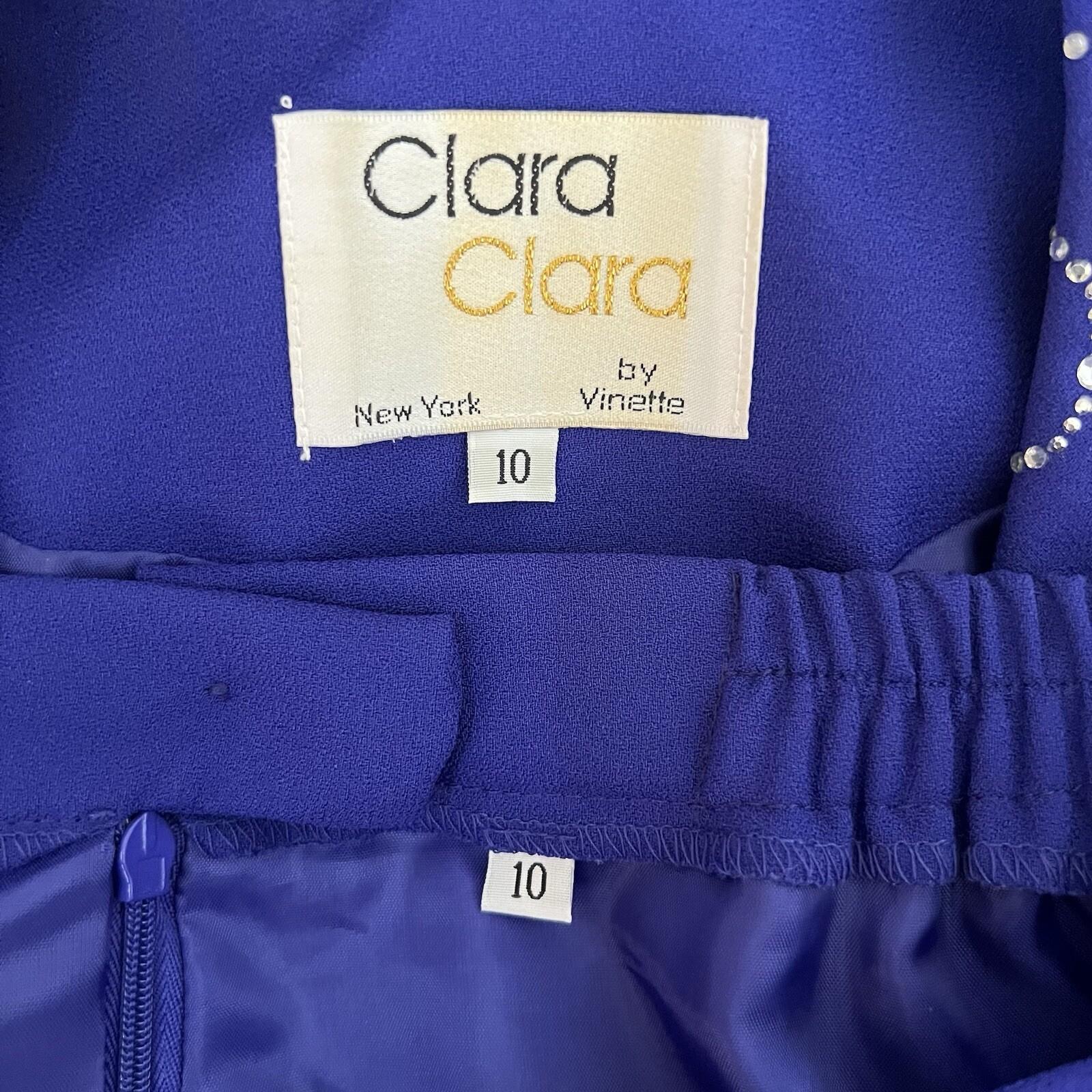 Clara Clara Polyester Skirt Suit Size 10 Purplish Blue Beaded Shawl Collar 2PC