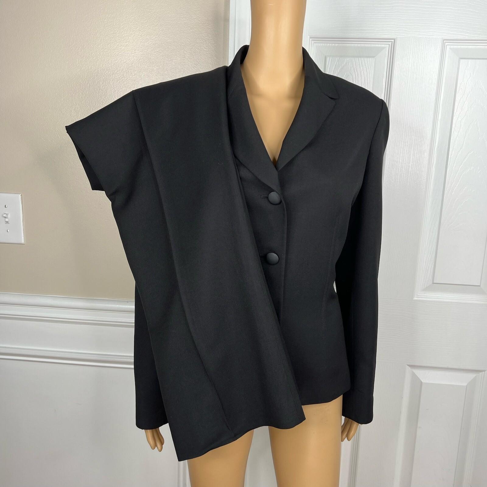 Kasper Women Polyester Pant Suit Size 12 Black Lined Notch Collar 2PC