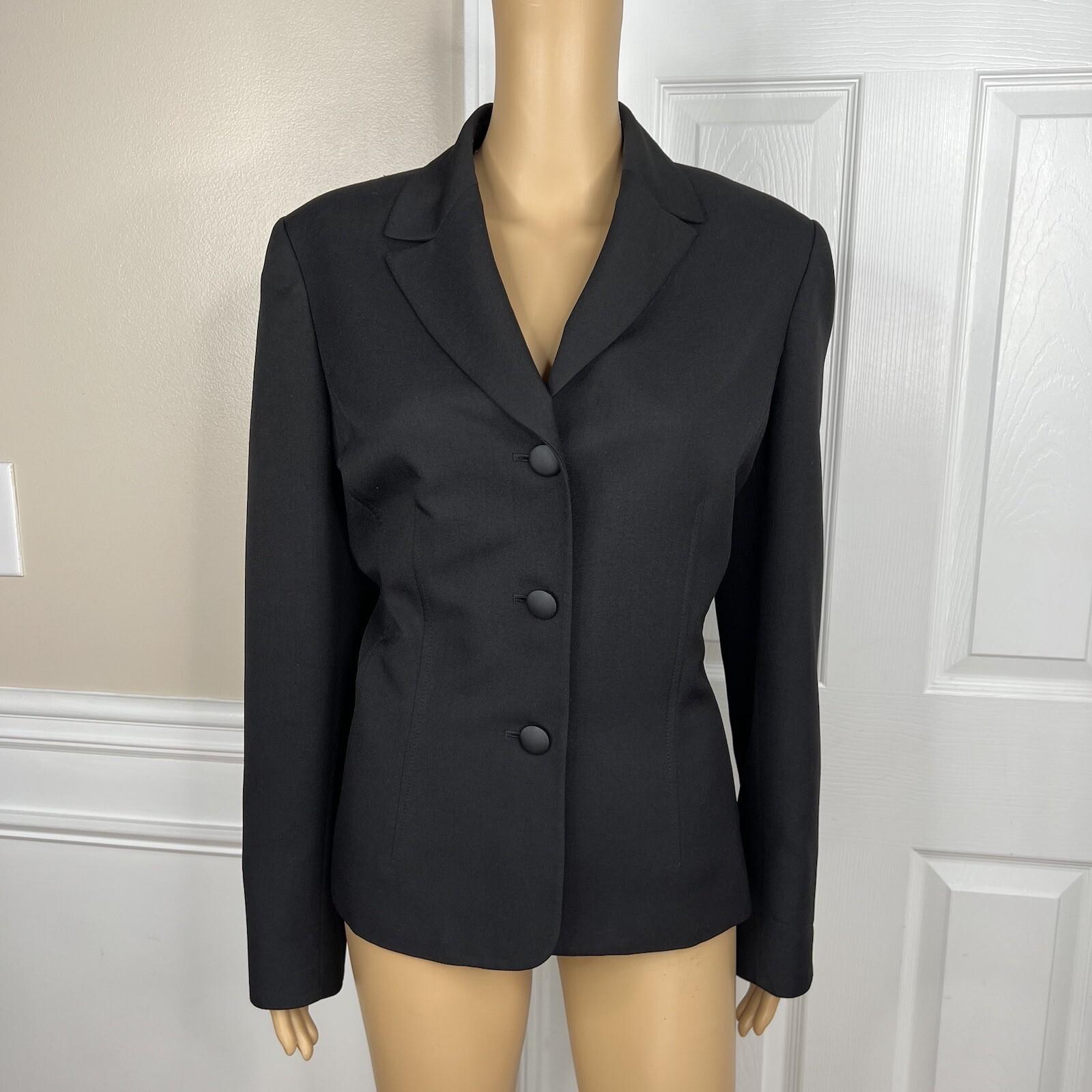 Kasper Women Polyester Pant Suit Size 12 Black Lined Notch Collar 2PC