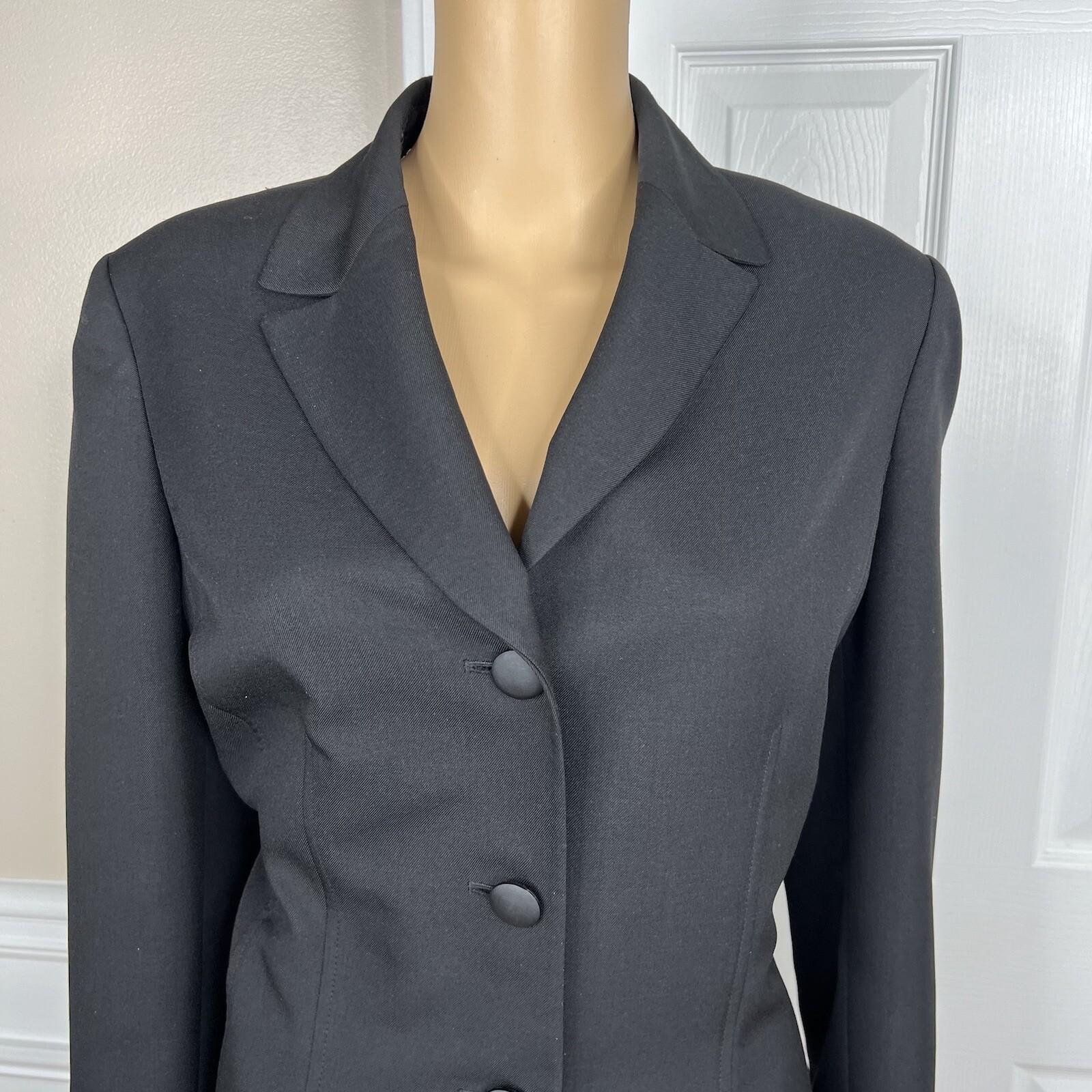 Kasper Women Polyester Pant Suit Size 12 Black Lined Notch Collar 2PC