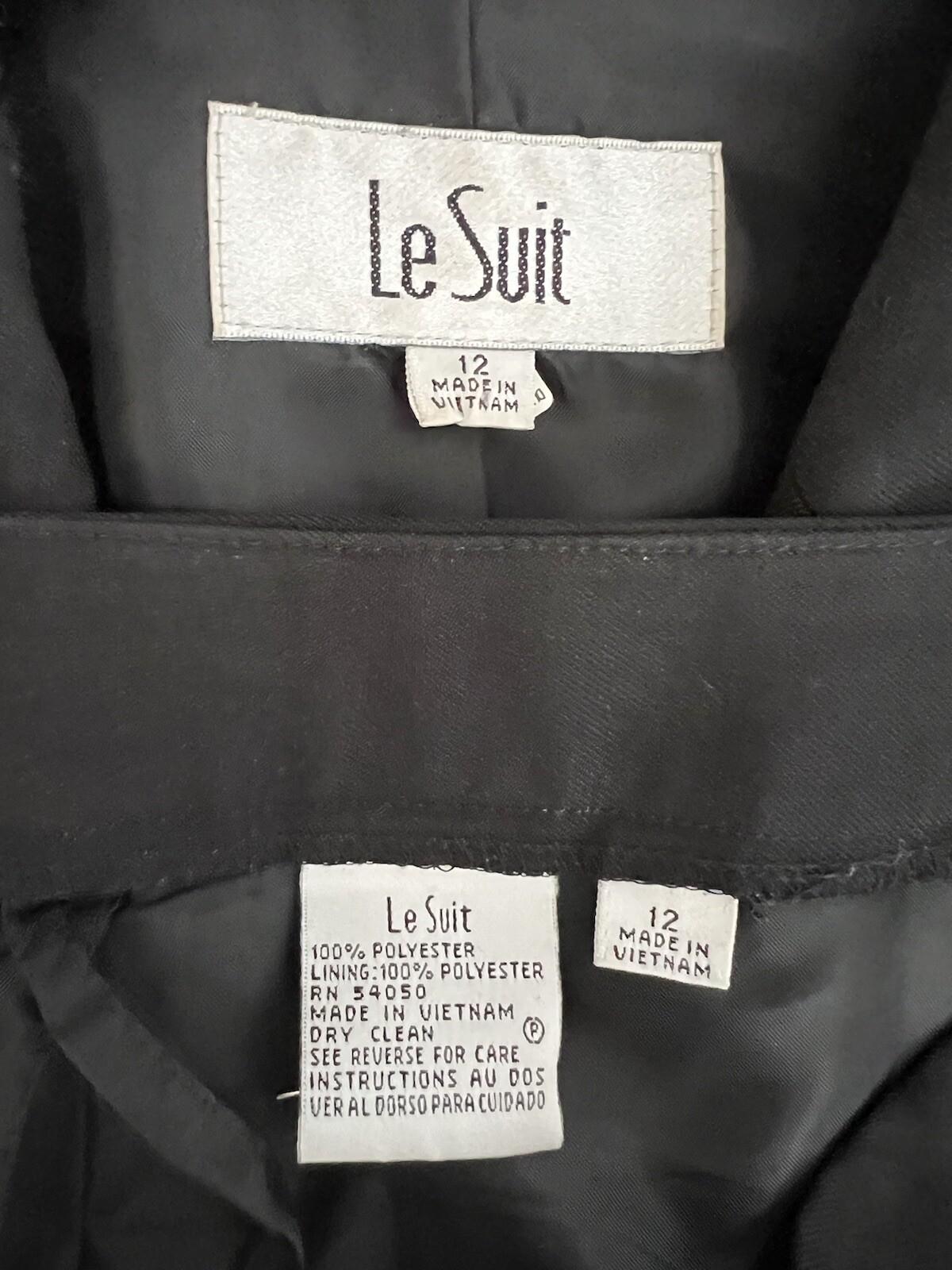 Kasper Women Polyester Pant Suit Size 12 Black Lined Notch Collar 2PC