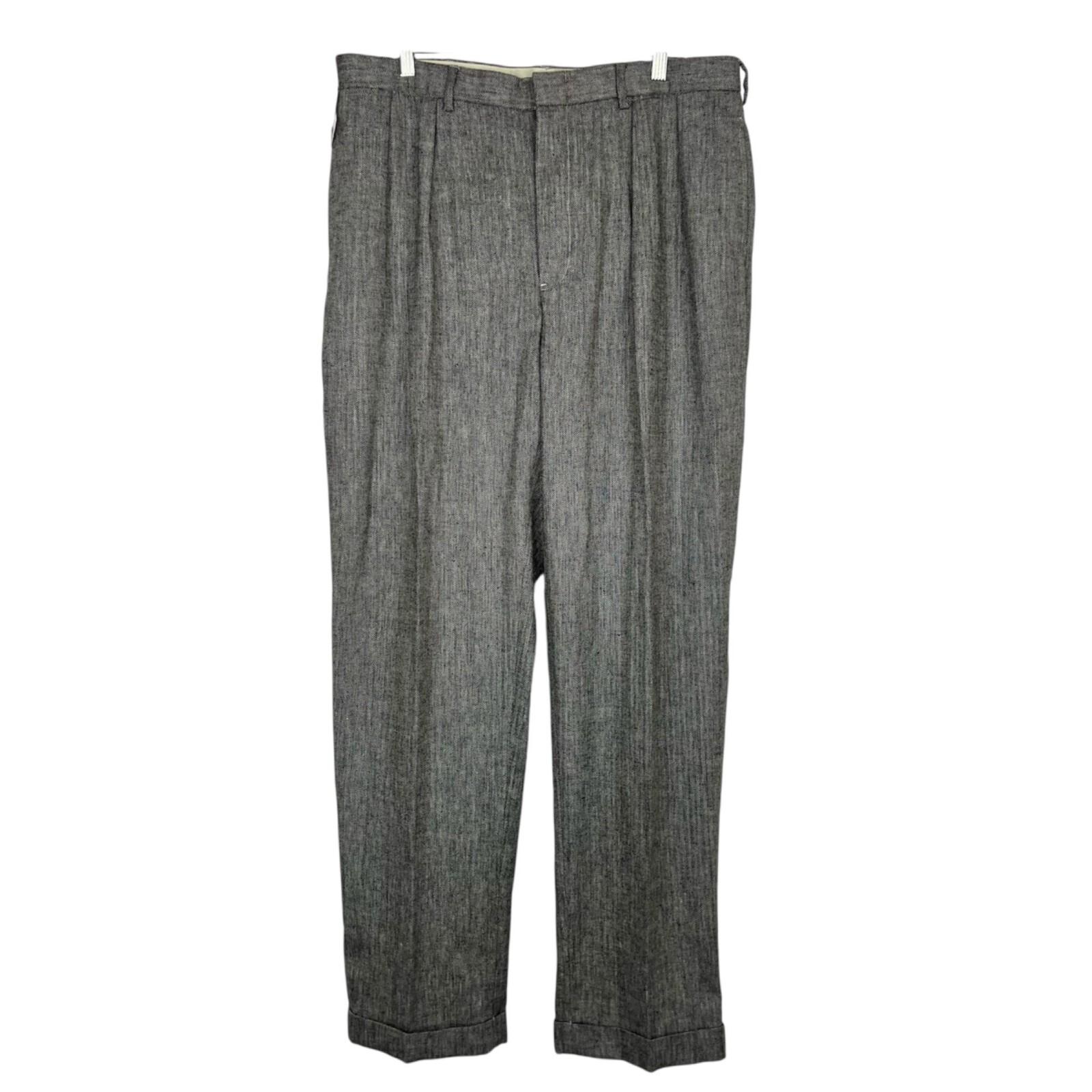 10-3077.jpg VTG Polo Ralph Lauren Men Linen Blend Pants 38x34 Herringbone Pleated Cuff New