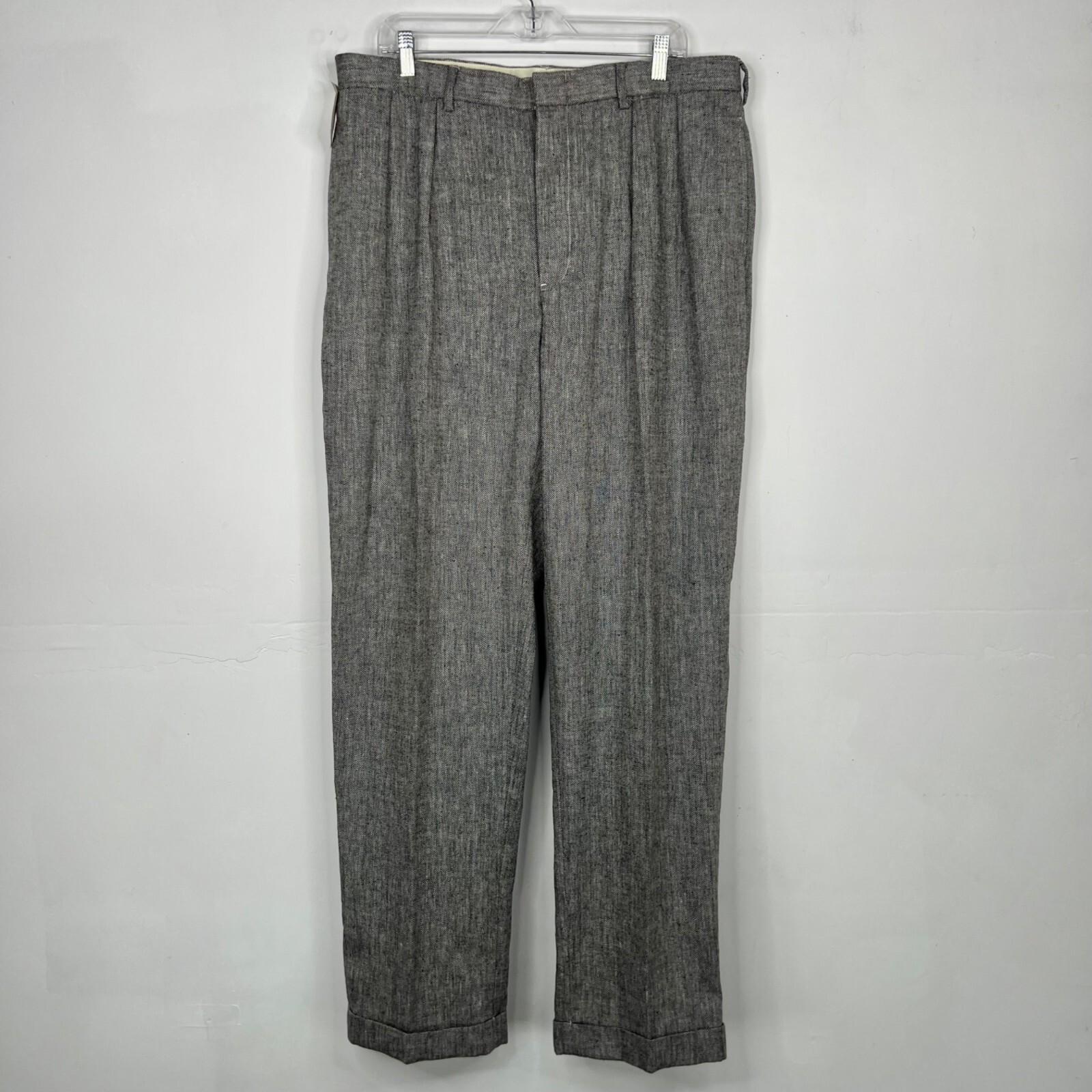 10-3078.jpg VTG Polo Ralph Lauren Men Linen Blend Pants 38x34 Herringbone Pleated Cuff New