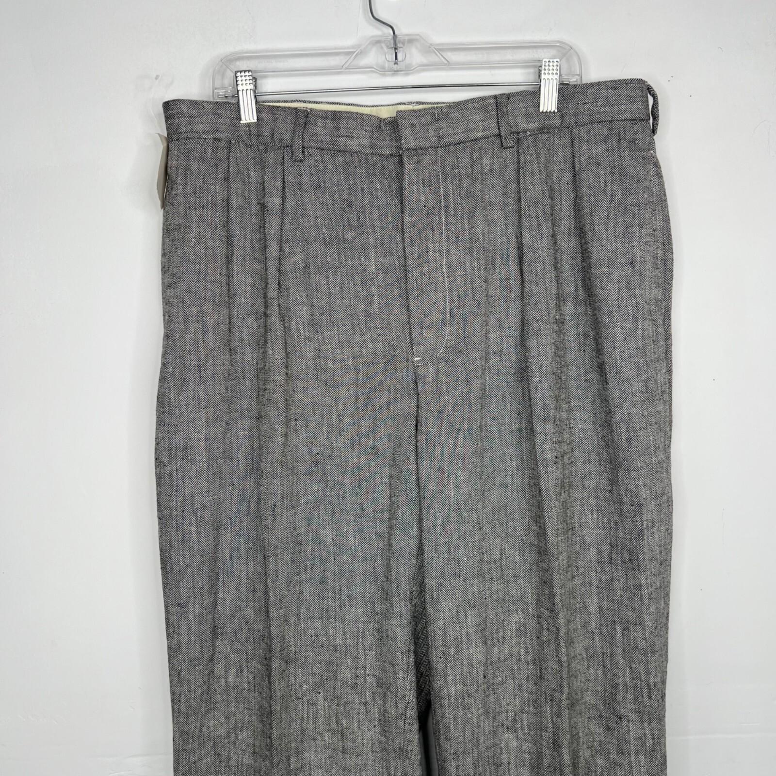10-3079.jpg VTG Polo Ralph Lauren Men Linen Blend Pants 38x34 Herringbone Pleated Cuff New