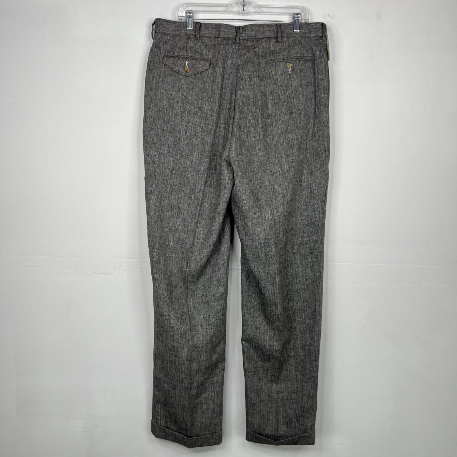 10-3082.jpg VTG Polo Ralph Lauren Men Linen Blend Pants 38x34 Herringbone Pleated Cuff New