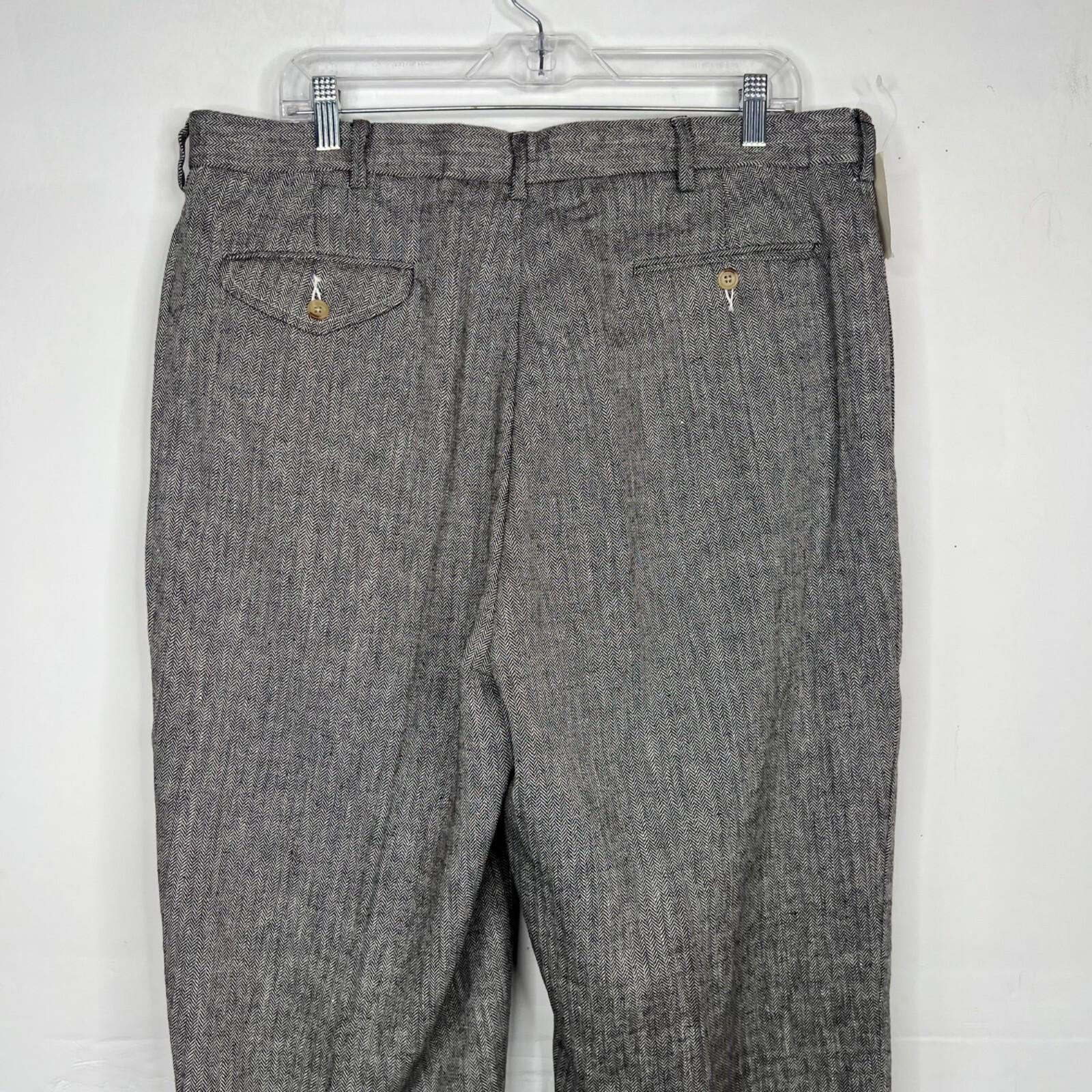 10-3083.jpg VTG Polo Ralph Lauren Men Linen Blend Pants 38x34 Herringbone Pleated Cuff New