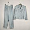 LARRY LEVINE Vtg Double Breasted Pant Suit Size 12 Powder Blue Business Career