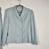 LARRY LEVINE Vtg Double Breasted Pant Suit Size 12 Powder Blue Business Career