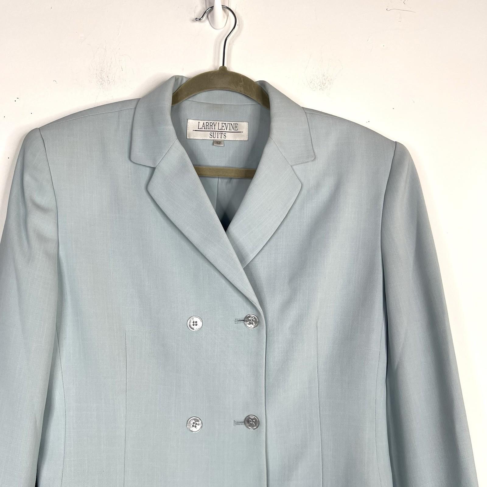 LARRY LEVINE Vtg Double Breasted Pant Suit Size 12 Powder Blue Business Career