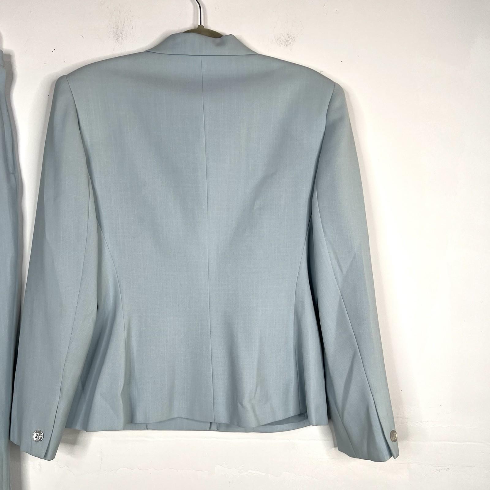 LARRY LEVINE Vtg Double Breasted Pant Suit Size 12 Powder Blue Business Career