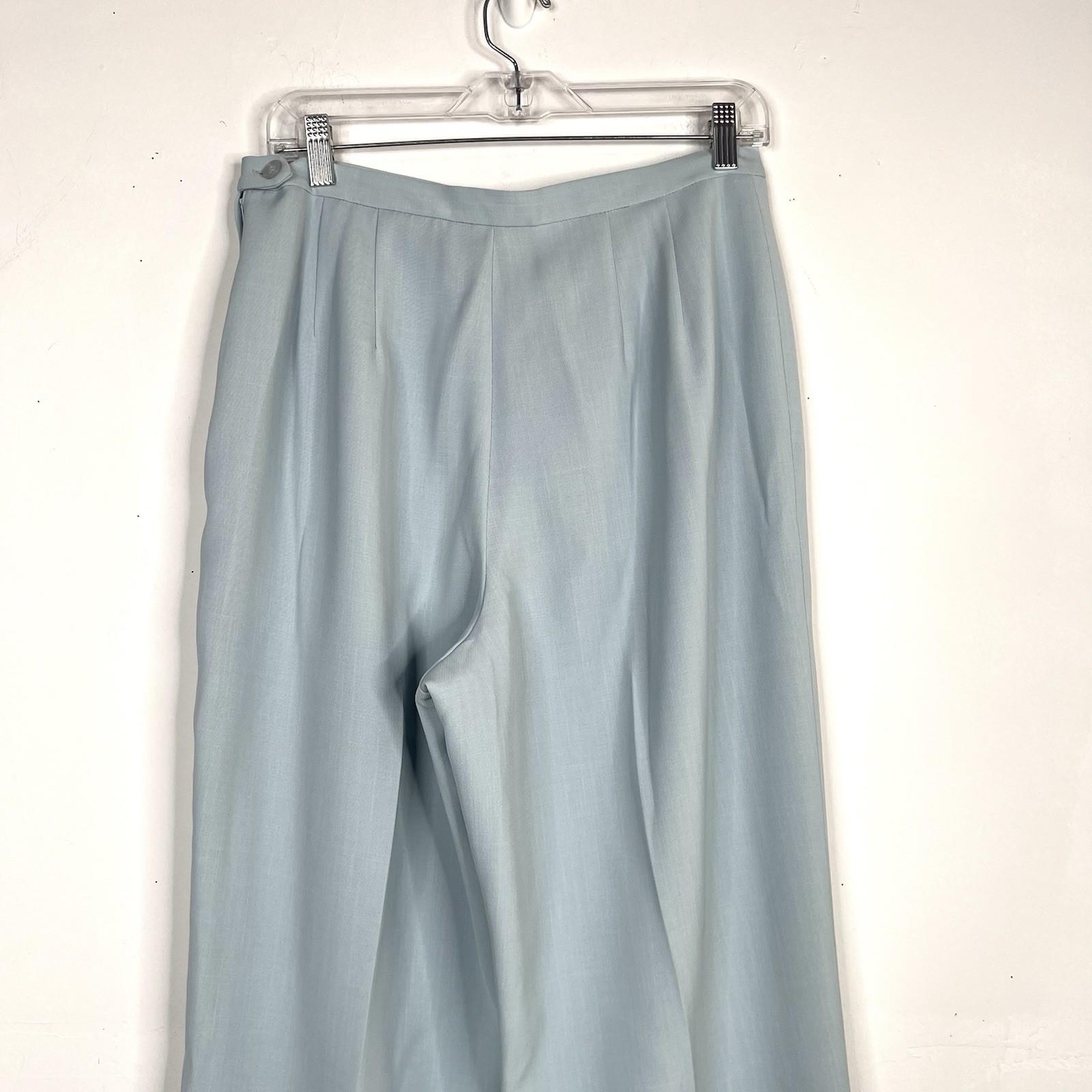 LARRY LEVINE Vtg Double Breasted Pant Suit Size 12 Powder Blue Business Career