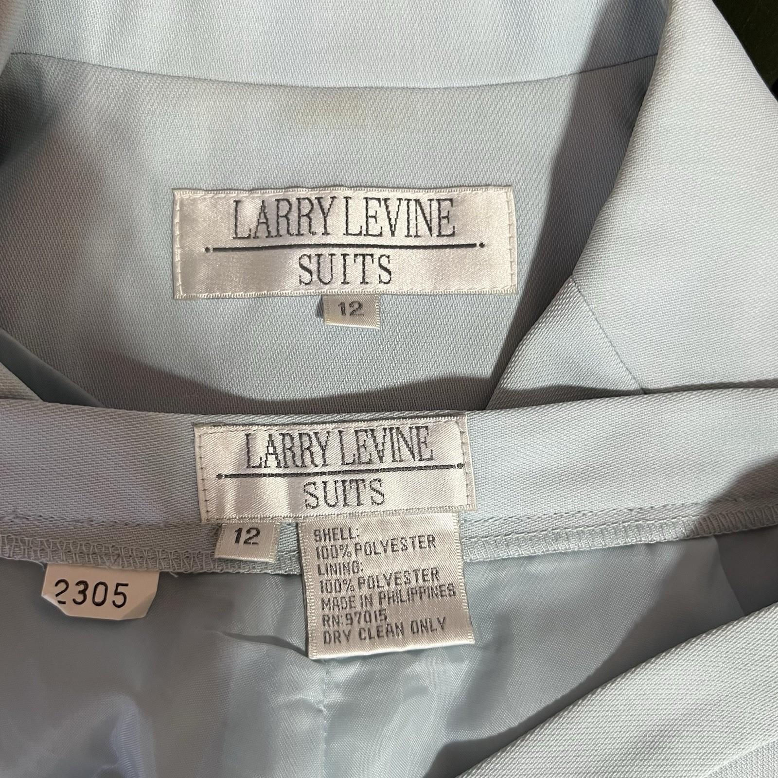 LARRY LEVINE Vtg Double Breasted Pant Suit Size 12 Powder Blue Business Career