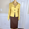 Le Suit Polyester Skirt Suit 14 Yellow Brown Double Breasted Wide Collar 2PC