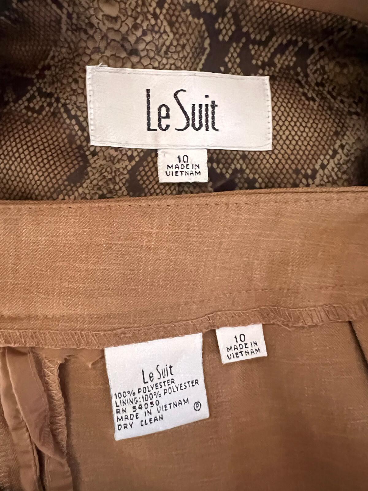 Le Suit Polyester Cinnamon Pant Suit Size 10 Lined Notch Collar Faux pockets 2PC