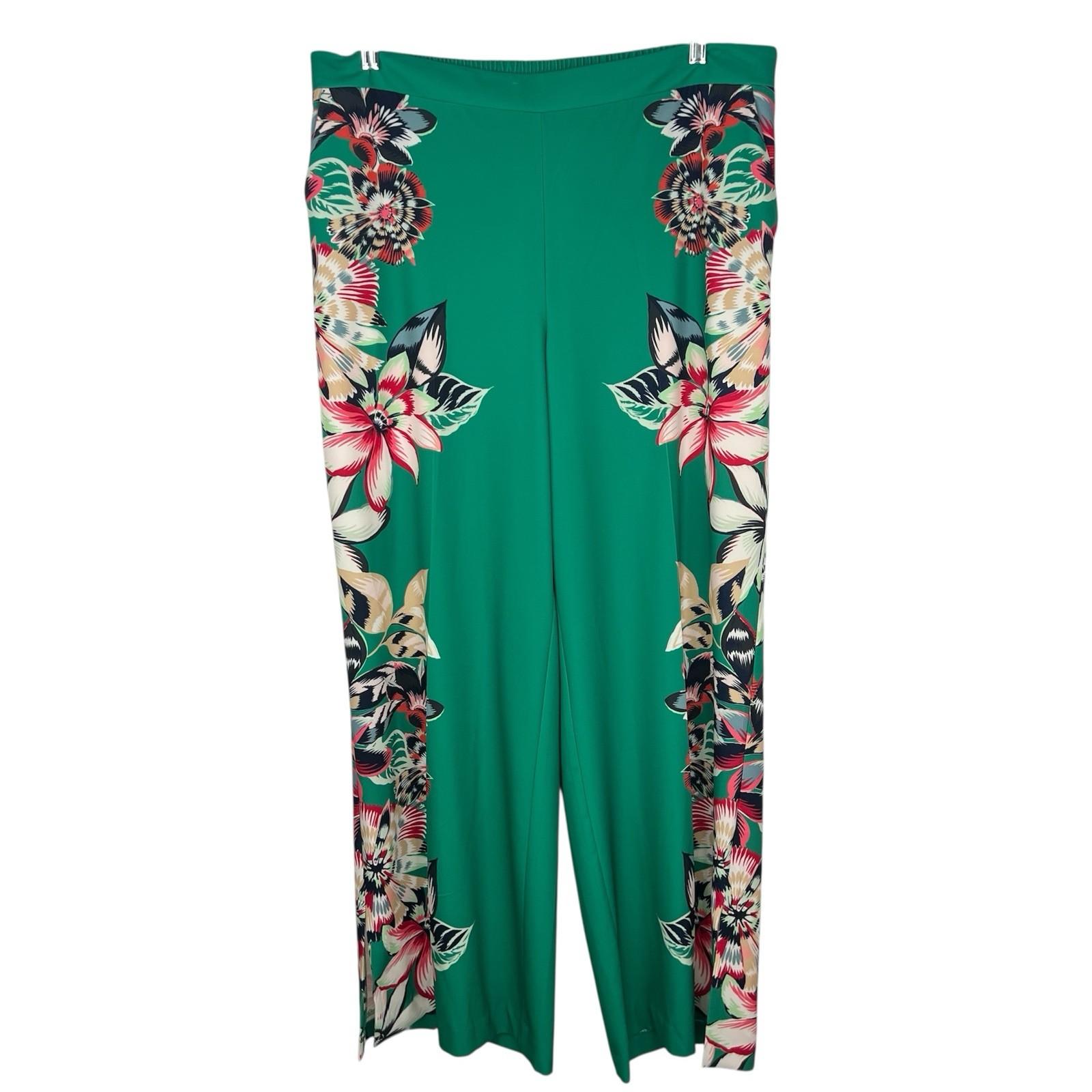 Gabrielle Union NY& Co Women Wide Leg Pants Size XL Green Floral Slacks Stretch