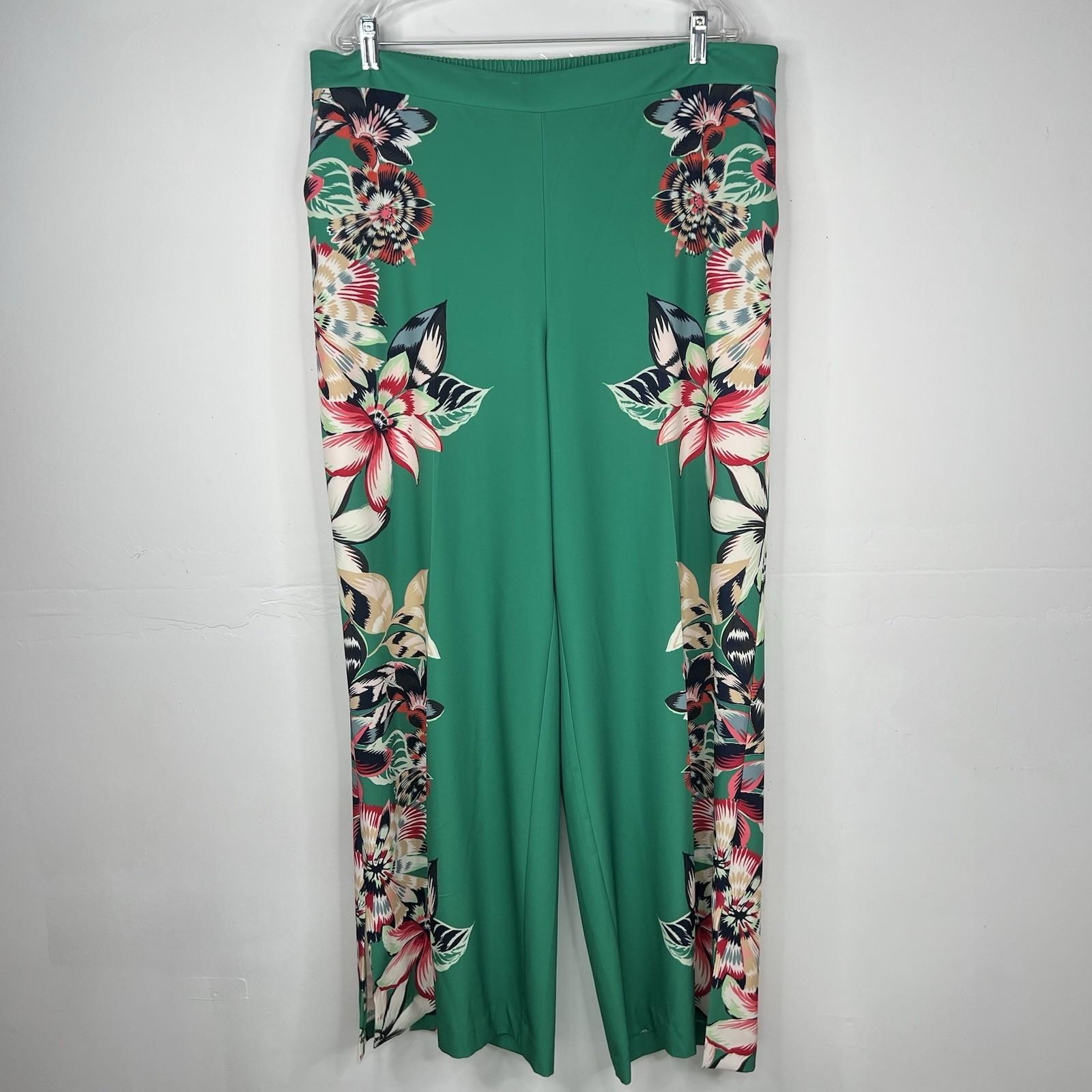 Gabrielle Union NY& Co Women Wide Leg Pants Size XL Green Floral Slacks Stretch