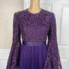 10-311.jpg Ayse Melek Tasarim Chiffon Lace Gown 44 Beaded Purple Bell Sleeve Empire Waist