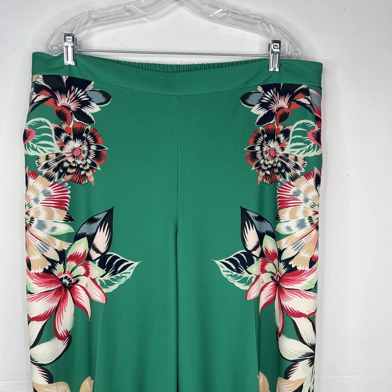 Gabrielle Union NY& Co Women Wide Leg Pants Size XL Green Floral Slacks Stretch