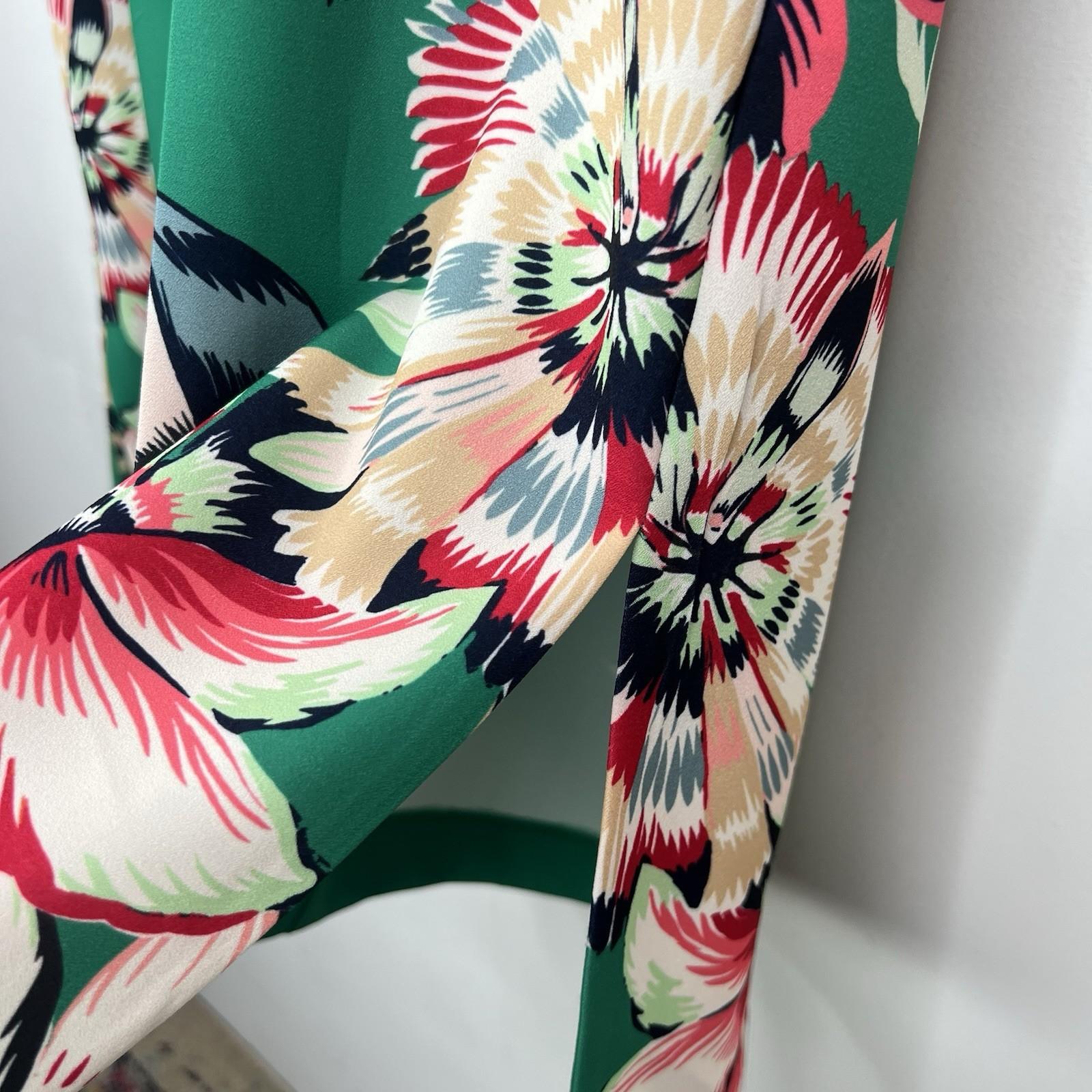 Gabrielle Union NY& Co Women Wide Leg Pants Size XL Green Floral Slacks Stretch