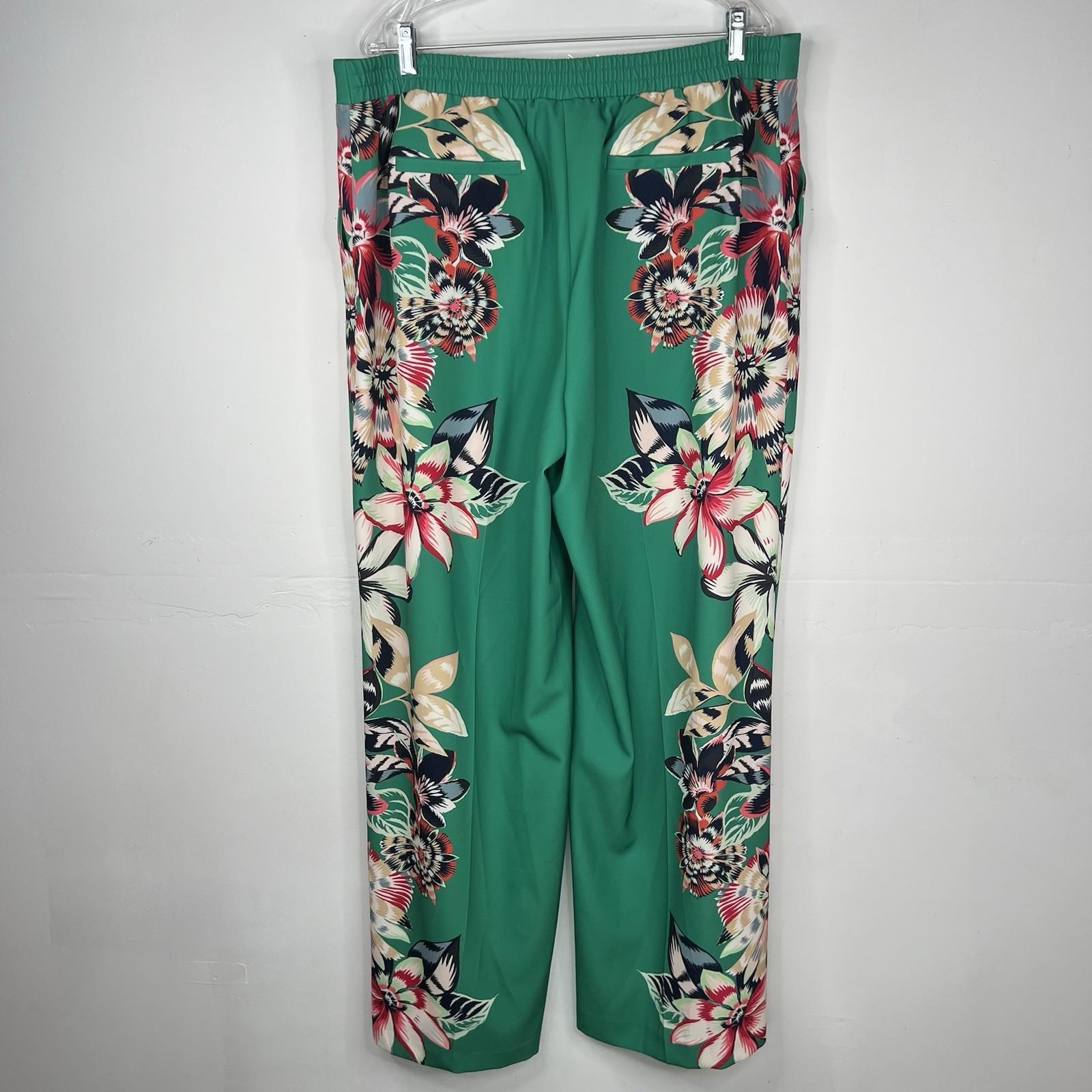 Gabrielle Union NY& Co Women Wide Leg Pants Size XL Green Floral Slacks Stretch