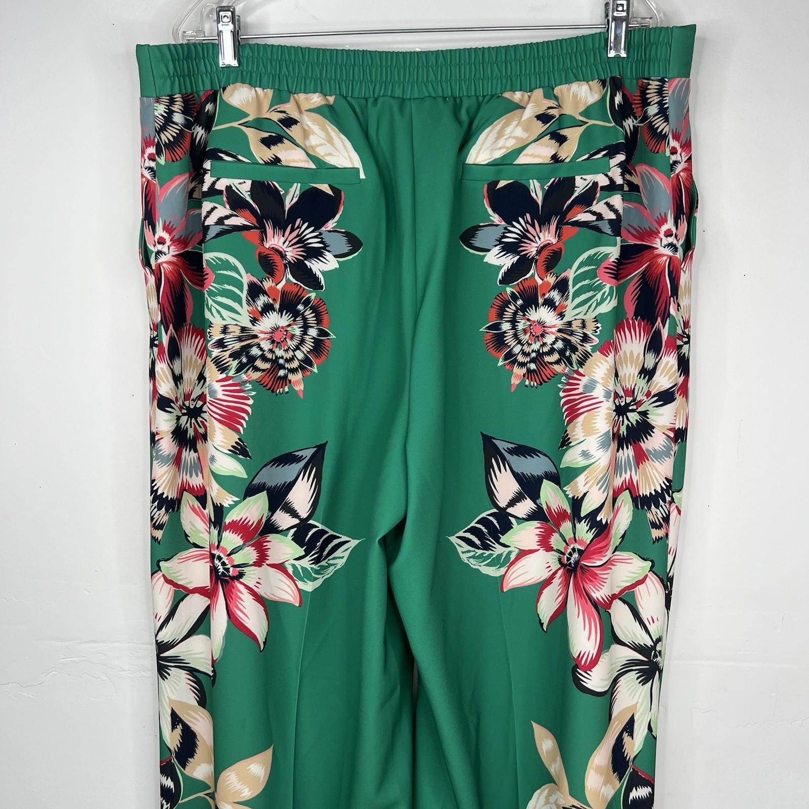 Gabrielle Union NY& Co Women Wide Leg Pants Size XL Green Floral Slacks Stretch