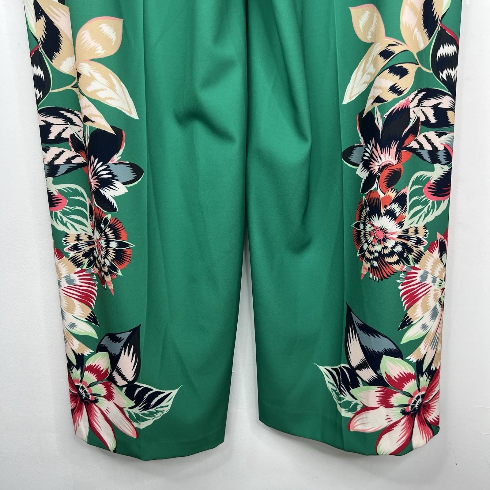Gabrielle Union NY& Co Women Wide Leg Pants Size XL Green Floral Slacks Stretch