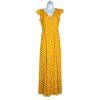 Lulus Polyester Maxi Floral Dress Size M Open Back Gold Flutter Sleeves Flowy