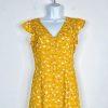 Lulus Polyester Maxi Floral Dress Size M Open Back Gold Flutter Sleeves Flowy