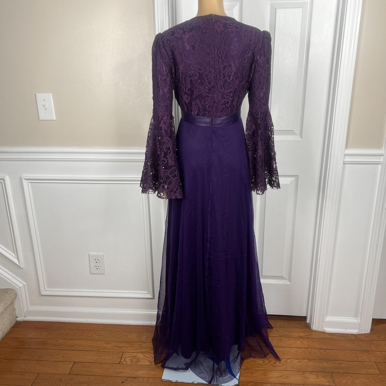10-312.jpg Ayse Melek Tasarim Chiffon Lace Gown 44 Beaded Purple Bell Sleeve Empire Waist