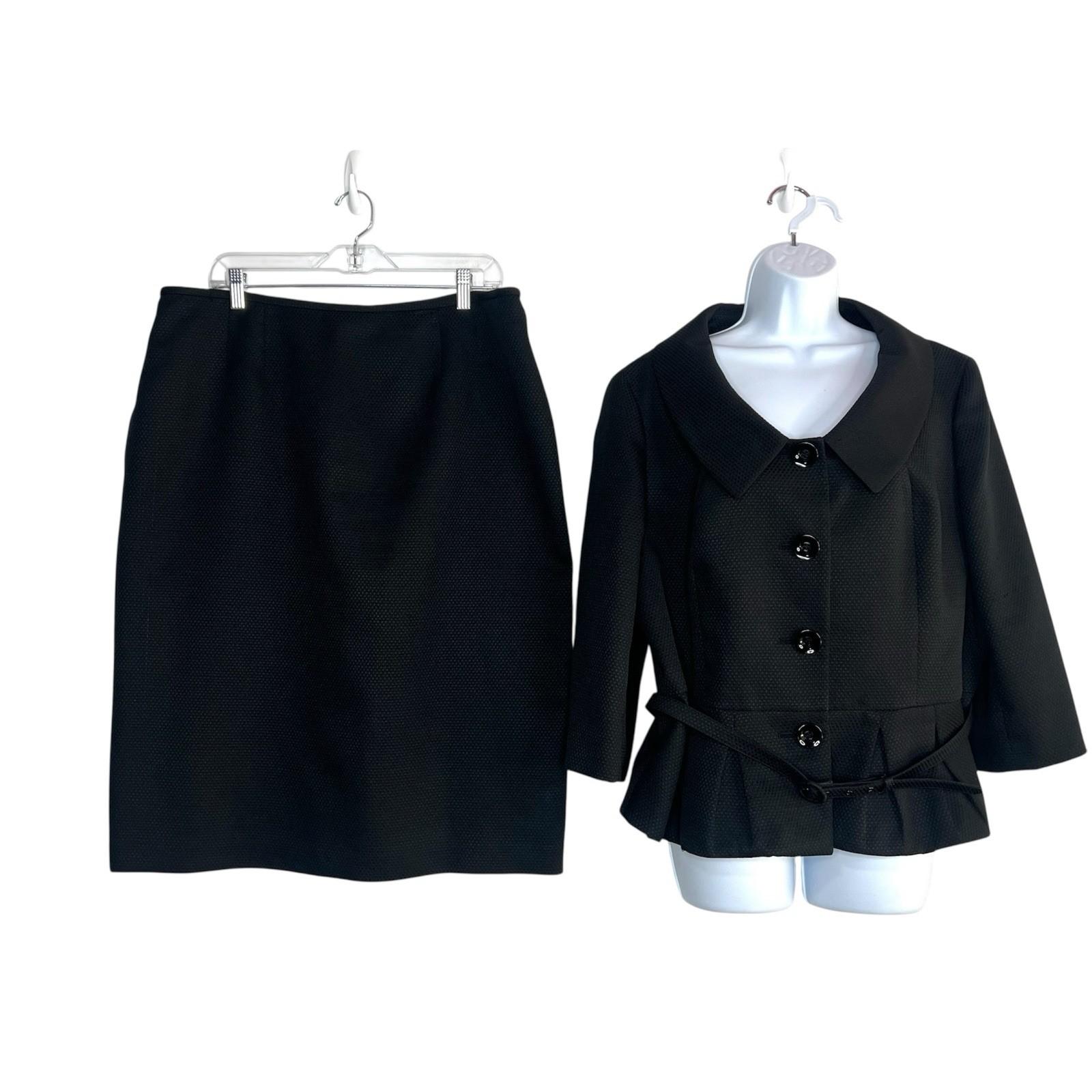 Suit Studio Women Polyester Skirt Suit 18 Black Shawl Collar Belted Pleated