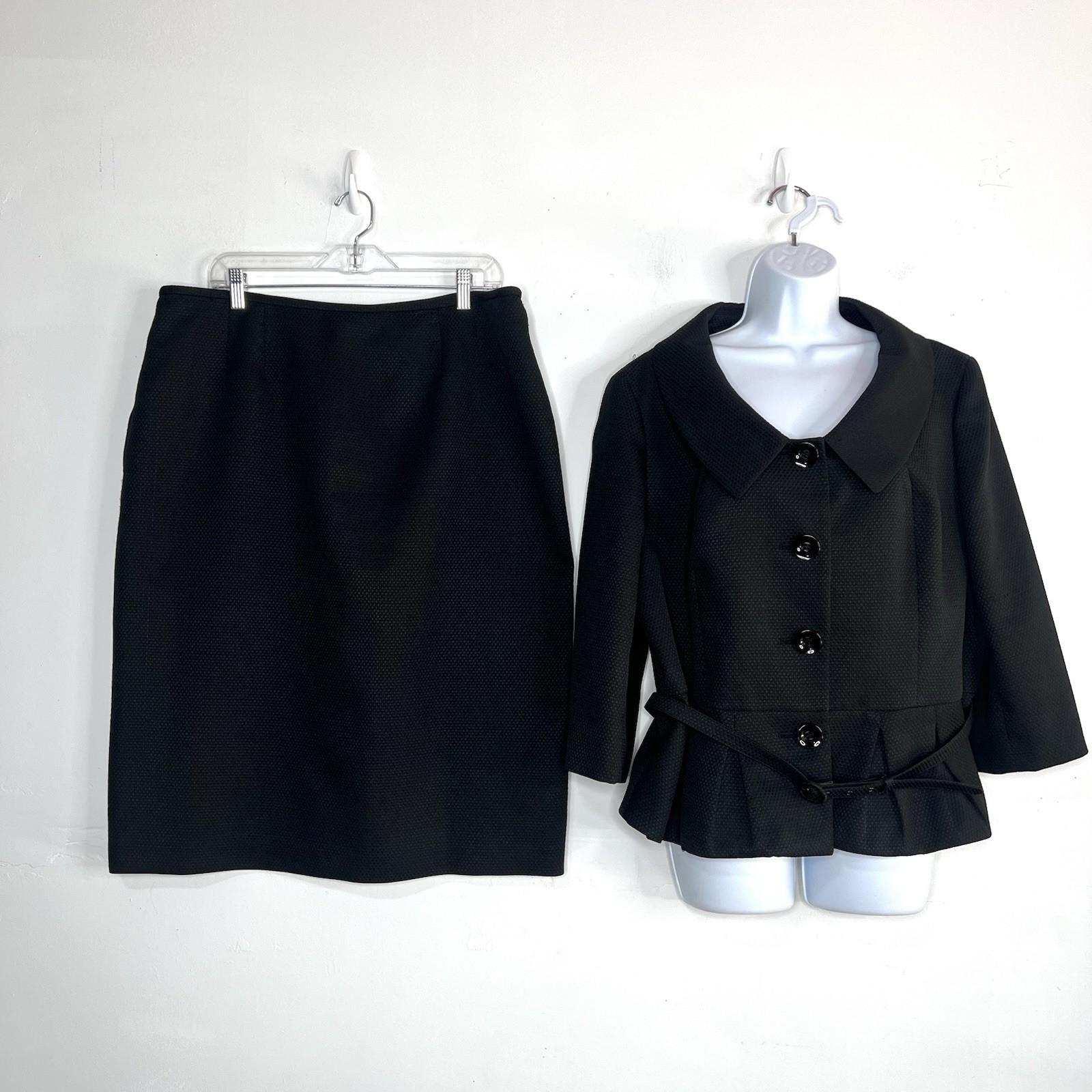 Suit Studio Women Polyester Skirt Suit 18 Black Shawl Collar Belted Pleated