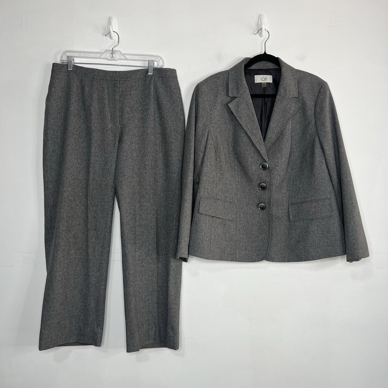 Le Suit Women Polyester Pant Suit 14W Gray Lined Career Business Classic