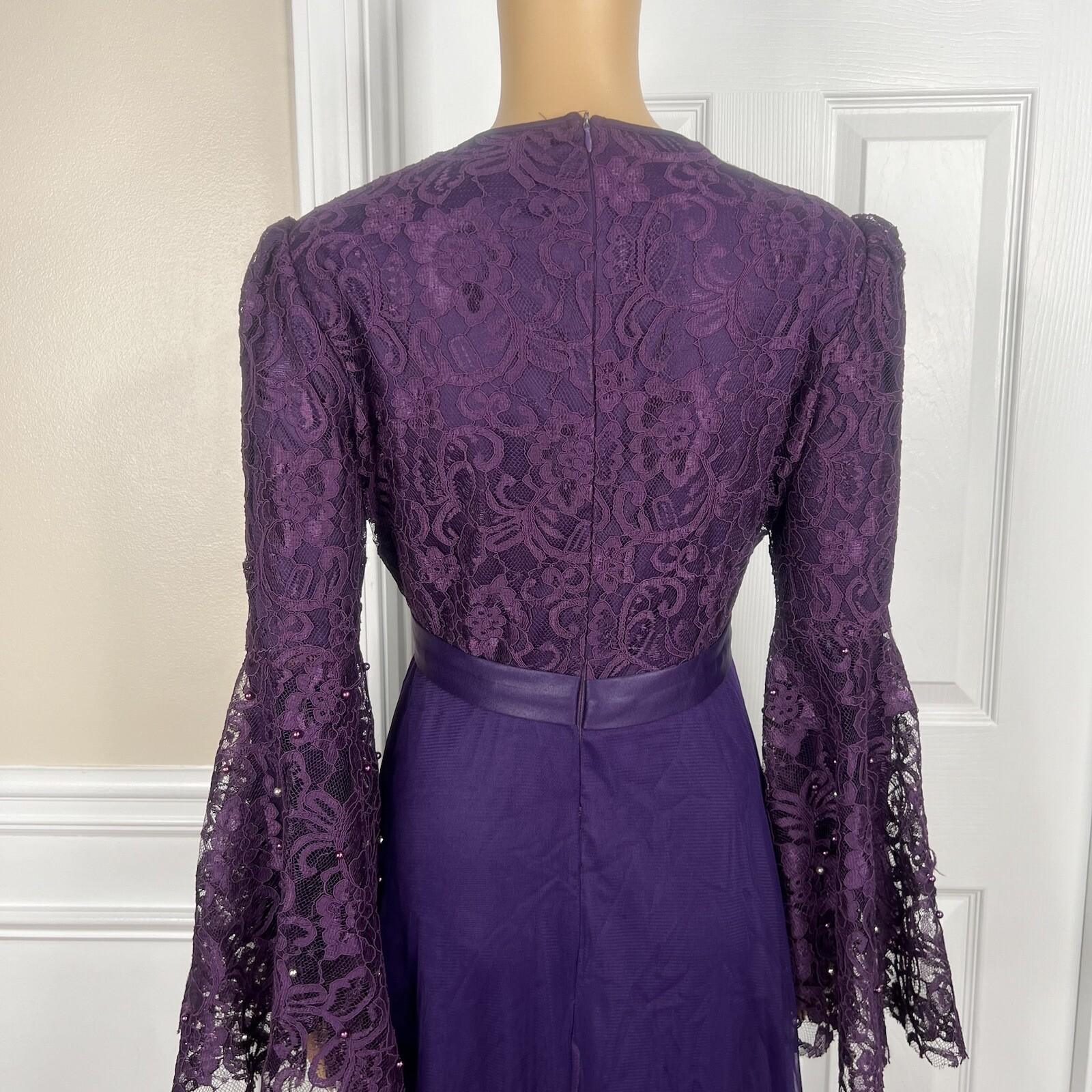 10-314.jpg Ayse Melek Tasarim Chiffon Lace Gown 44 Beaded Purple Bell Sleeve Empire Waist