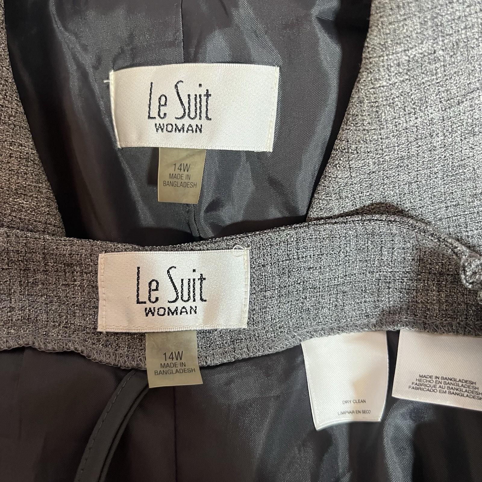 Le Suit Women Polyester Pant Suit 14W Gray Lined Career Business Classic