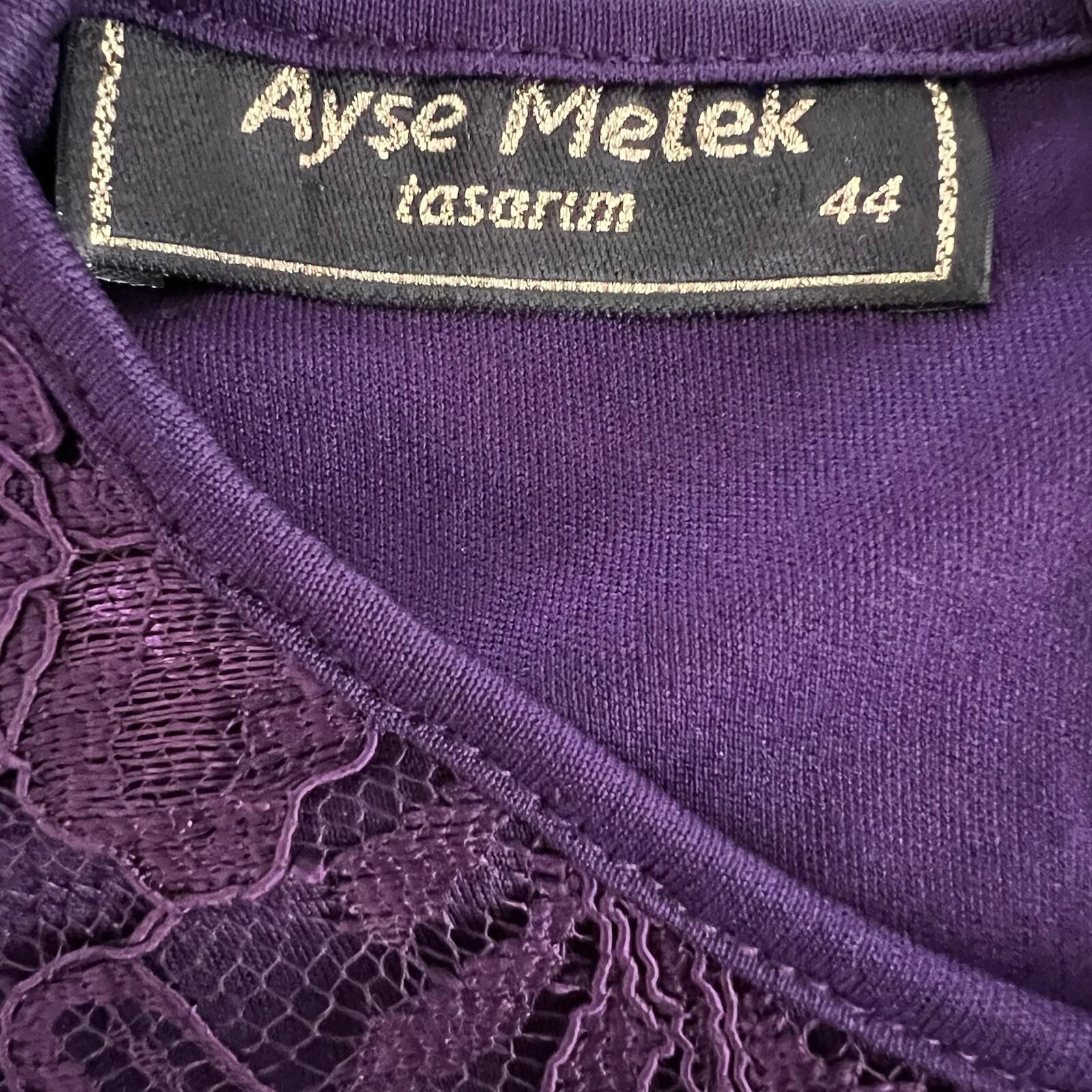 10-316.jpg Ayse Melek Tasarim Chiffon Lace Gown 44 Beaded Purple Bell Sleeve Empire Waist