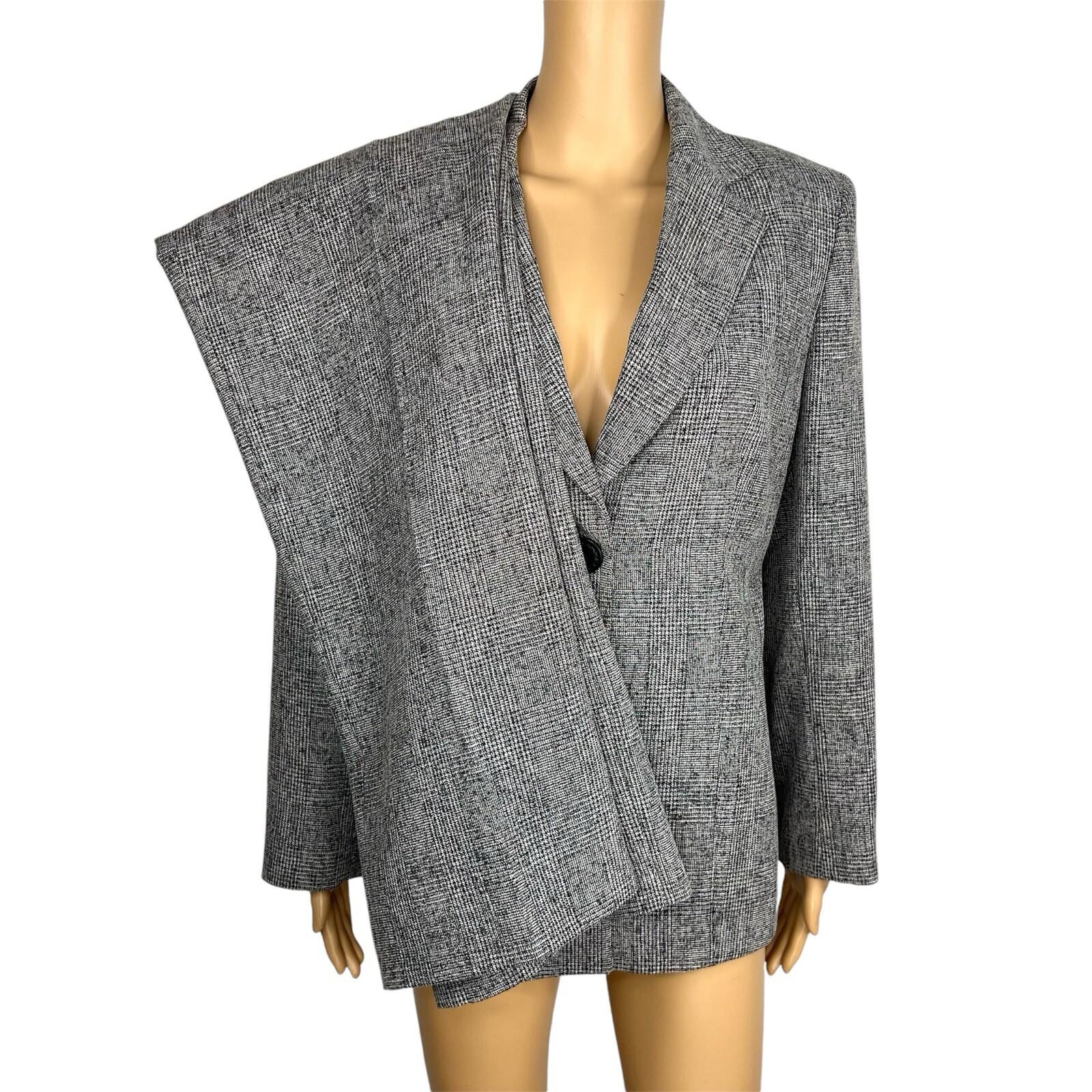 10-3166.jpg Kasper Polyester Rayon Pant Size 12P Black White Lined Notch Collar Career 2PC