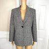 10-3168.jpg Kasper Polyester Rayon Pant Size 12P Black White Lined Notch Collar Career 2PC