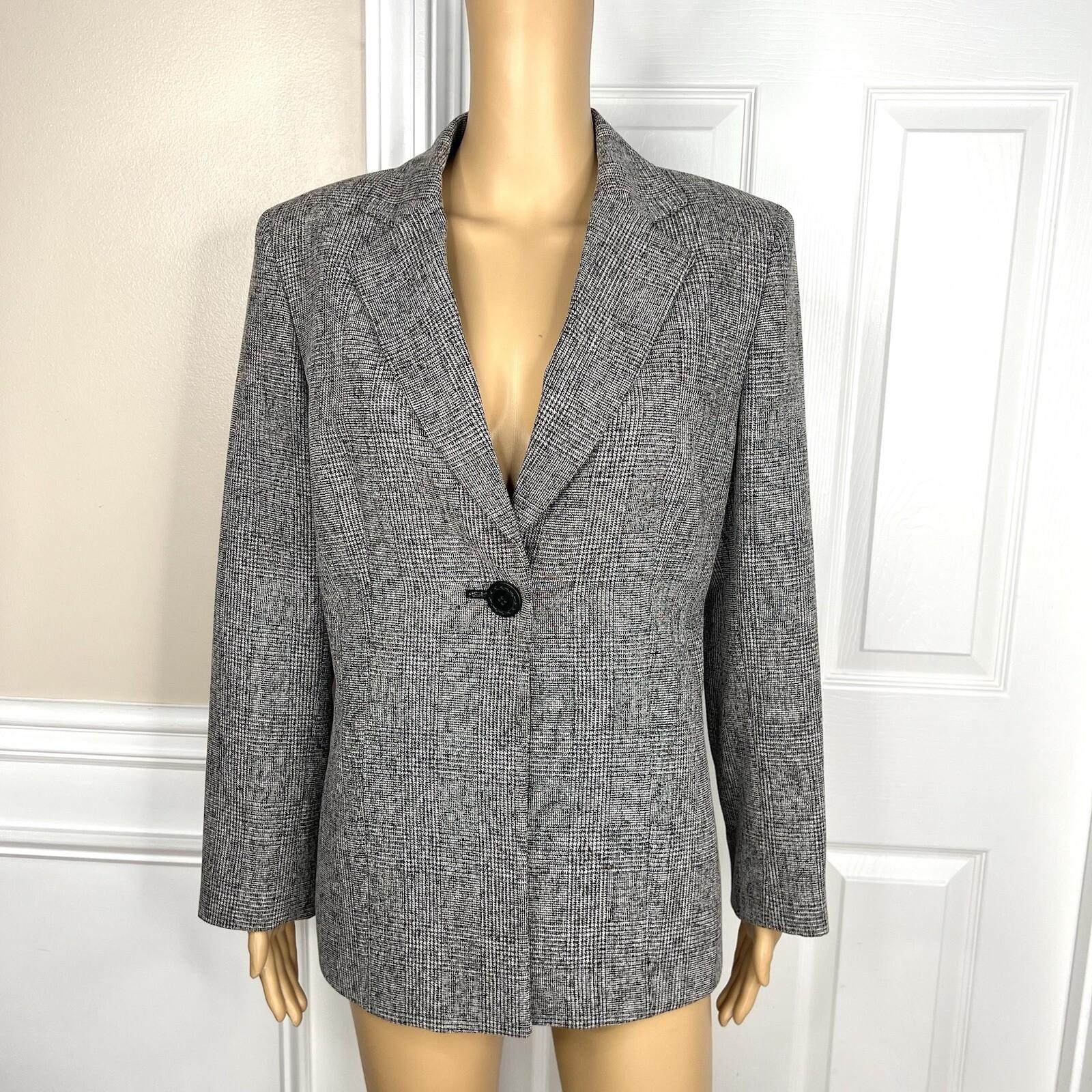 10-3168.jpg Kasper Polyester Rayon Pant Size 12P Black White Lined Notch Collar Career 2PC