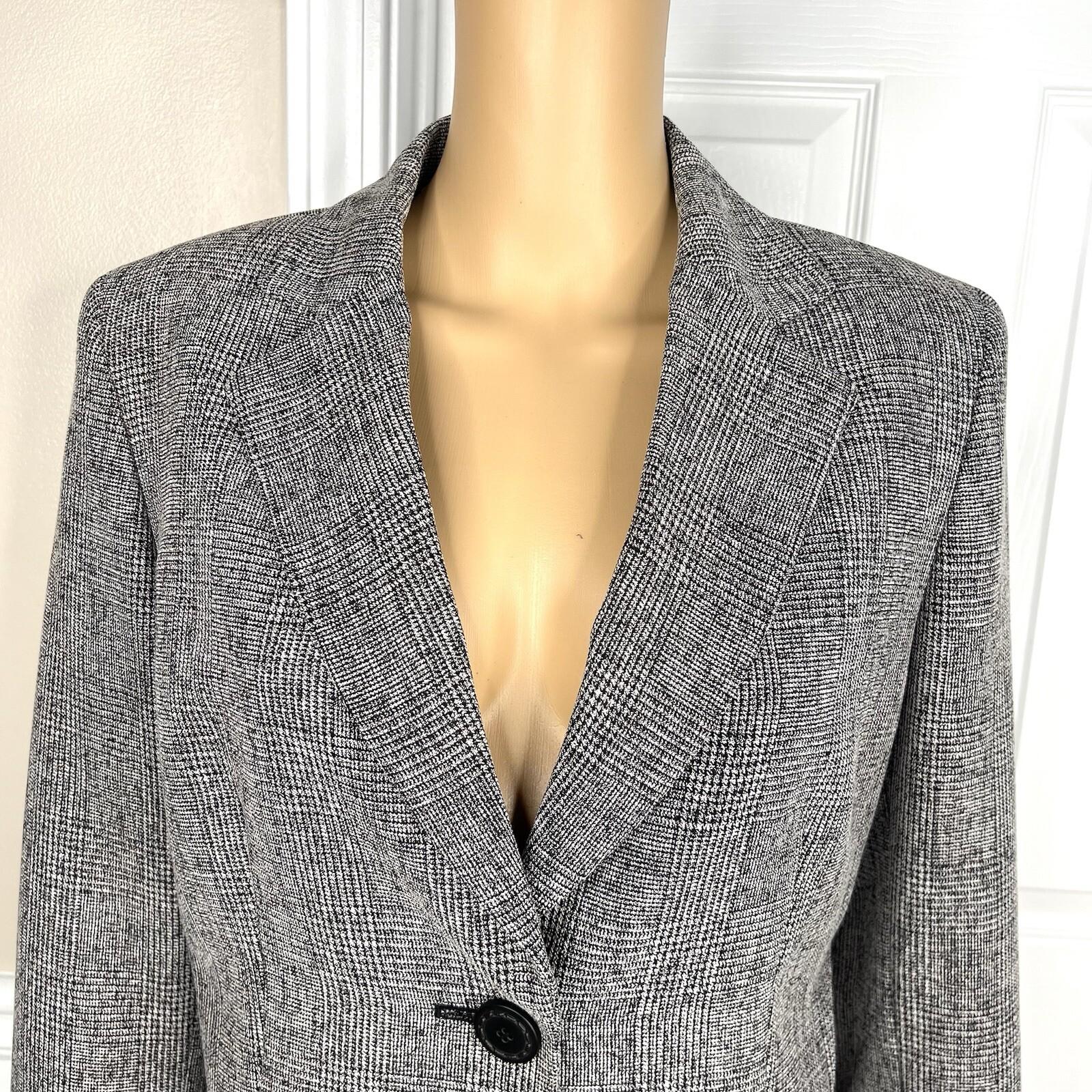 10-3169.jpg Kasper Polyester Rayon Pant Size 12P Black White Lined Notch Collar Career 2PC